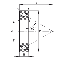 ǽӴ BSB030062-2RS-T, 򣬽Ӵ a = 60㣬ƹഽܷ