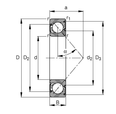 ǽӴ 7004-B-2RS-TVP, Ӵ  = 40, ഽܷ